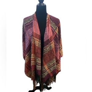Candor New York Soft Multi Color Poncho cape  w Fringe One Size EUC